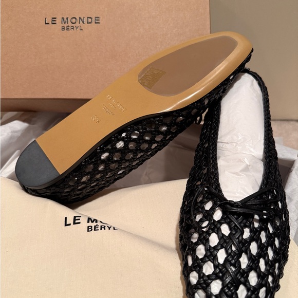 NIB Le Monde Beryl Regency Woven Bow-Accent Black Ballet Flats 38.5 - Picture 6 of 6